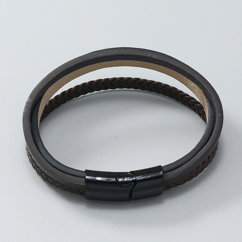 Holiday Occasion Pu Leather Material Solid Color Pattern Retro Punk Solid Color Pu Leather Handmade Men's Wristband Men Cord & Leather Bracelets