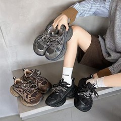 【真皮】小怪兽系带老爹鞋厚底增高复古2025秋新款休闲百搭女鞋