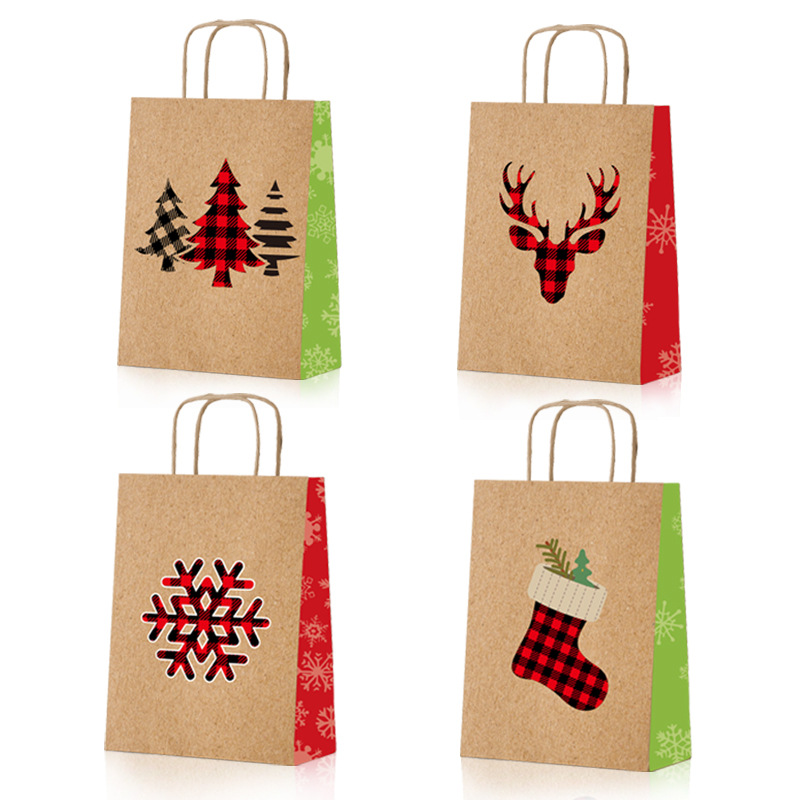 亚马逊圣诞节日主题牛皮纸袋圣诞礼物袋服装首饰商场购物手提纸袋