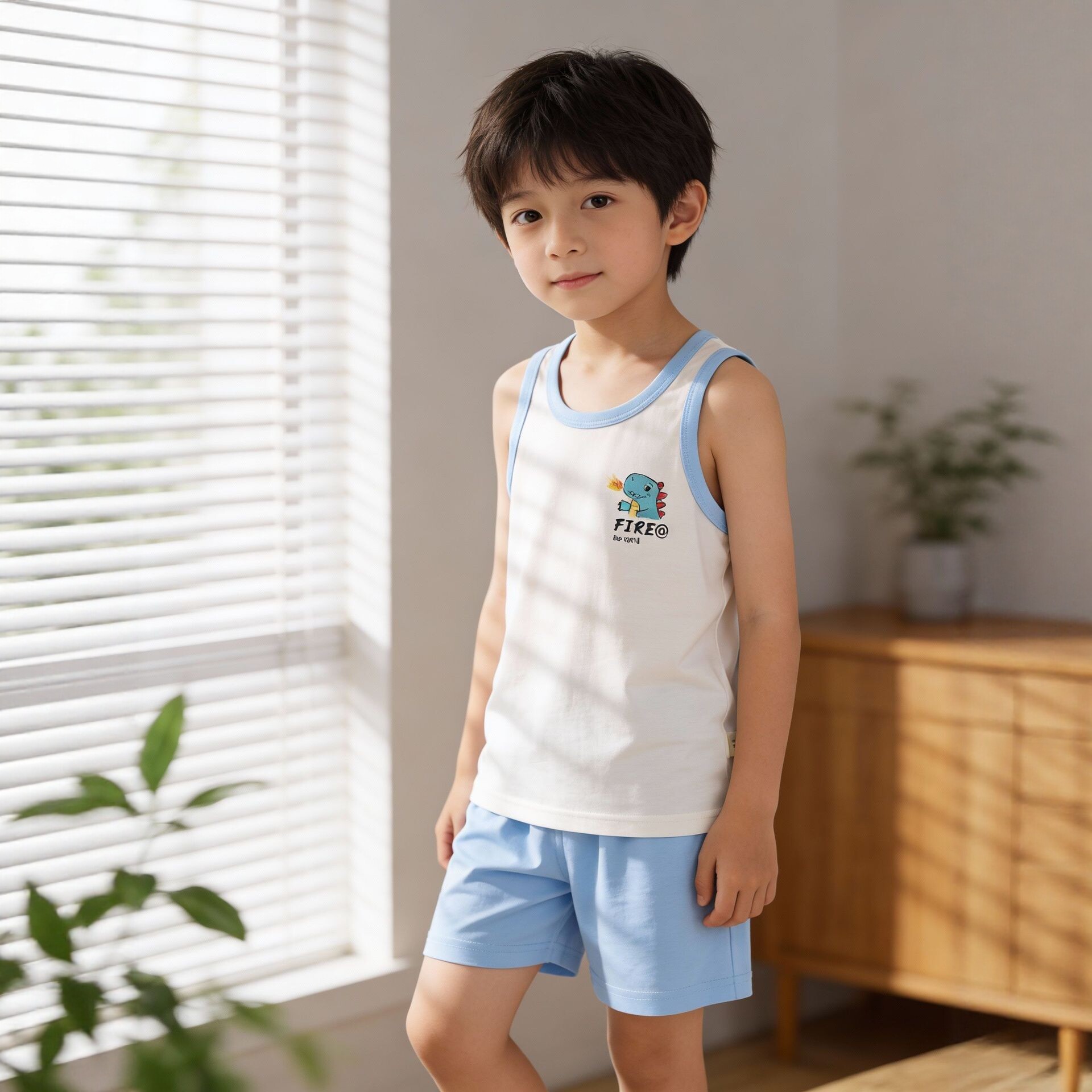 儿童靓靓棉背心套装夏季薄款无袖卡通空调服男女童两件套