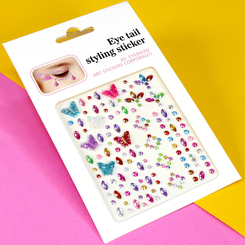 Pegatinas de Pedrería para Maquillaje Facial y Ojos de Resina Autoadhesivo Brillante para Maquillaje Facial y Ojos