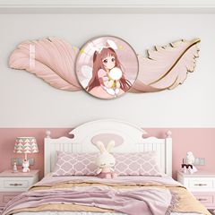 Children's room feather bedroom bedside decoration carving painting boy room bedside background cute princess room hanging painting