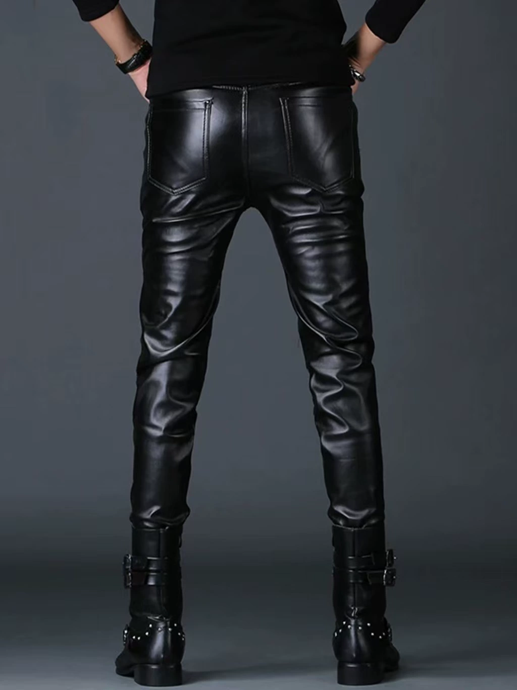 (Cross-border trading), demi-season polyurethane trousers, punk style, slim fit, European style