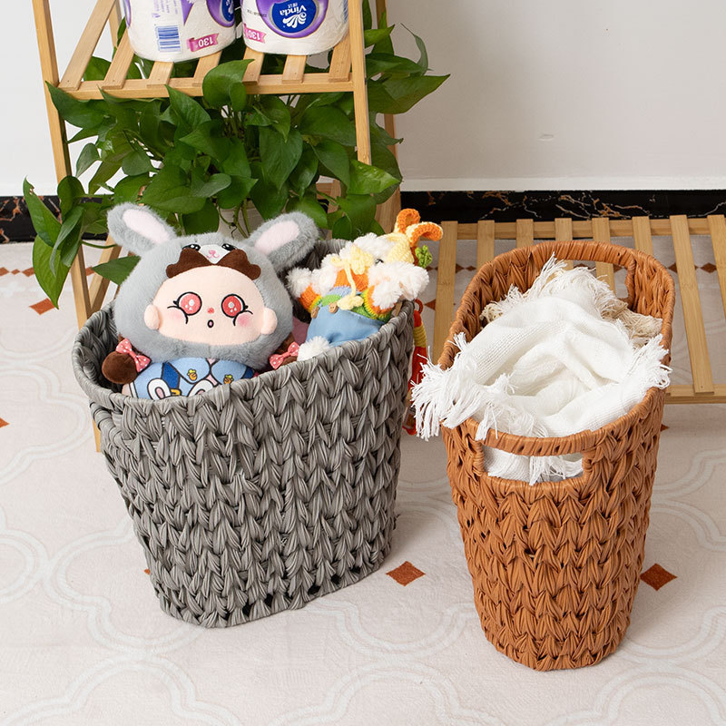 Cross-Border Wholesale Nordic Style Imitation Rattan Woven Storage Basket for Home Kitchen Bathroom Waterproof Storage Dirty Clothes Basket