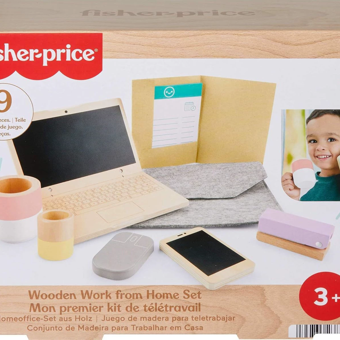 9-элементный набор офисных игрушек с деревянным ноутбуком и телефоном для детей дошкольного возраста