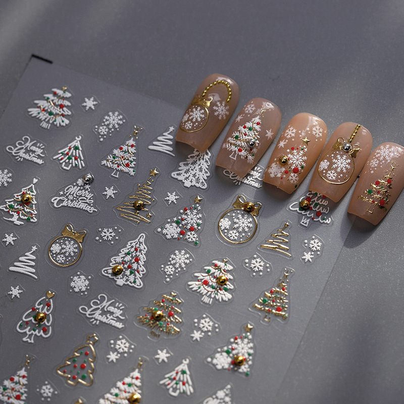 2025 New Iron Christmas Nail Art Stickers Tl274 Simple Festive Gold-Plated Christmas Tree Snowflake Nail Stickers