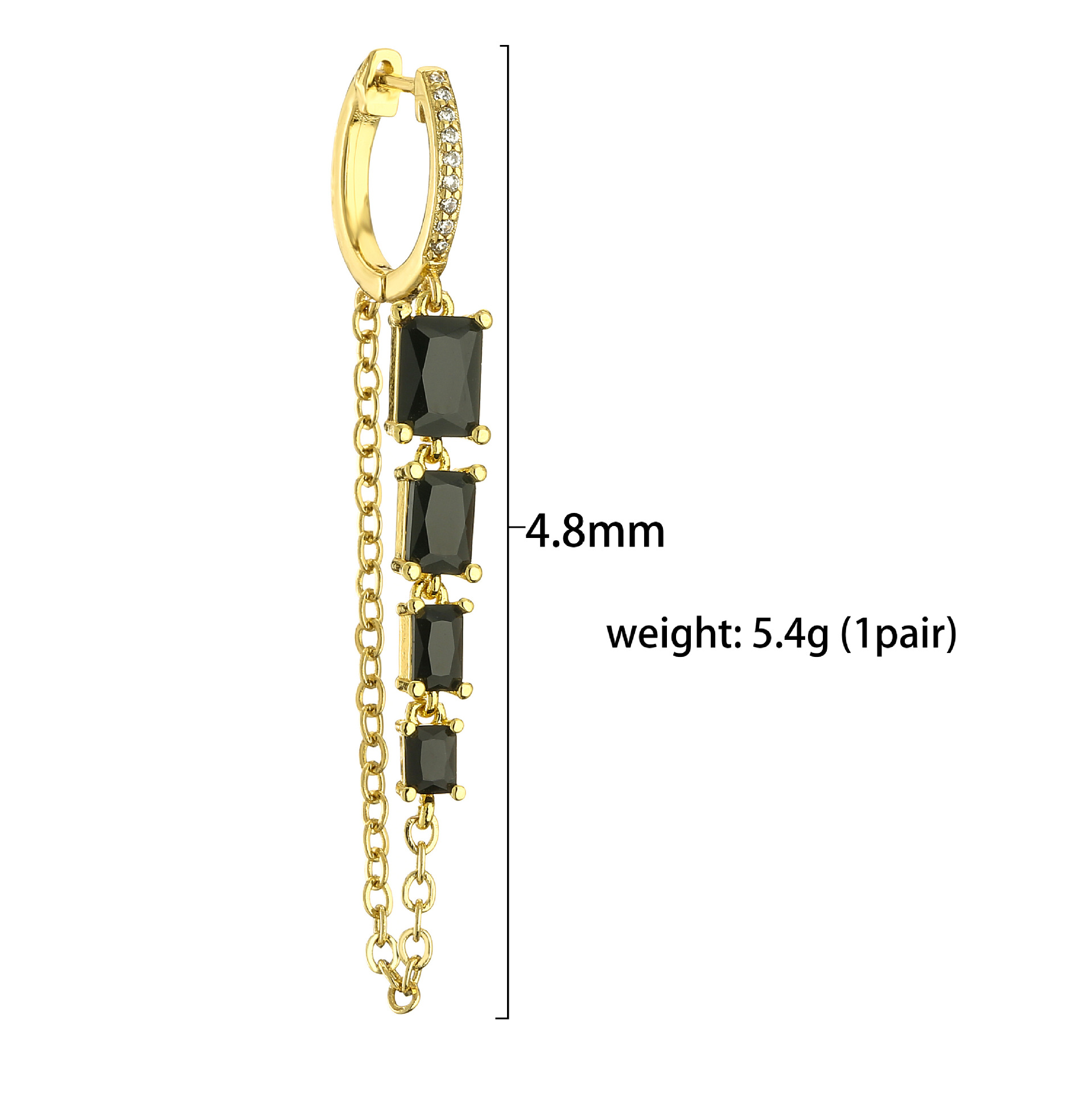 Chain, Inlay Design 1 Pair Simple Style Shiny Rectangle Chain Inlay Copper Zircon Drop Earrings