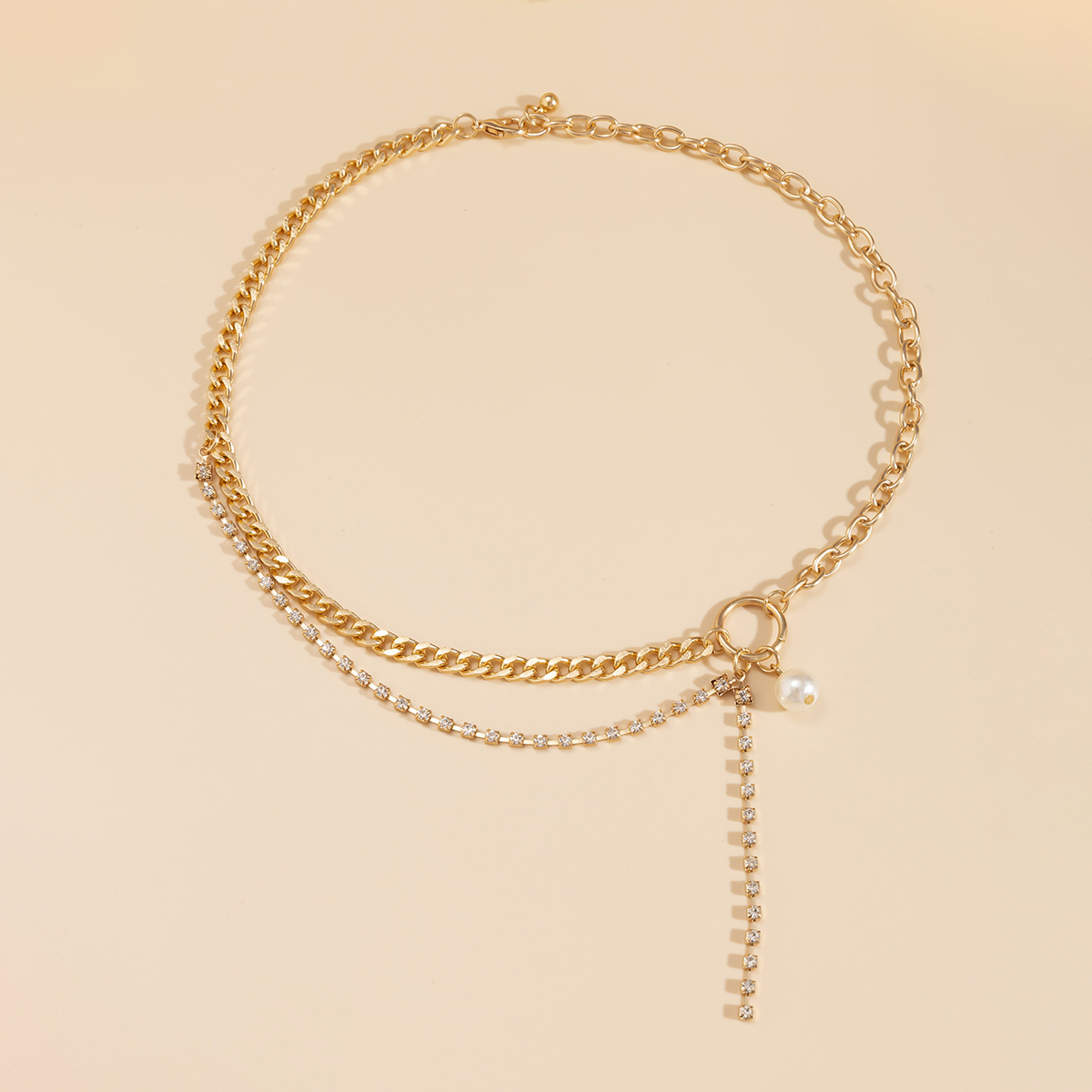 欧美风微镶水钻拼接个性甜酷辣妹项链女简约仿珍珠流苏小众锁骨链