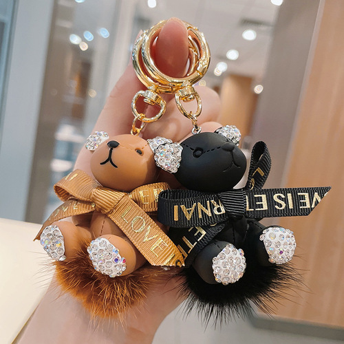 Cartoon diamond bear key chain diamond bear car key chain mink bag pendant exquisite small gift wholesale