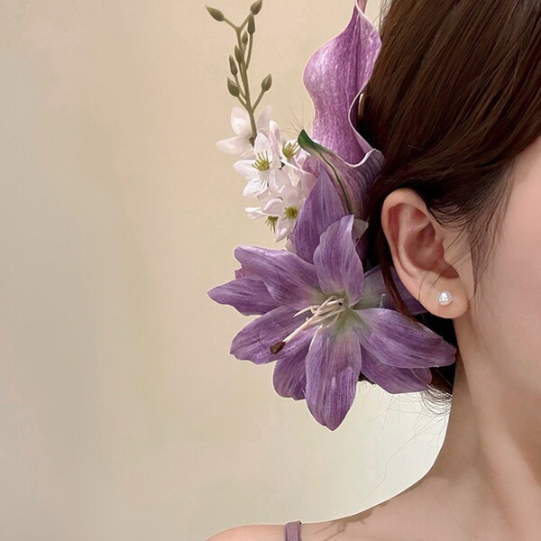 New Chinese-Style Lily Flower Hairpin for Women, Super Fairy-Like Atmosphere, Bangs Duckbill Clip, Ancient Style Qipao Accessory, Hair Flower Ornament