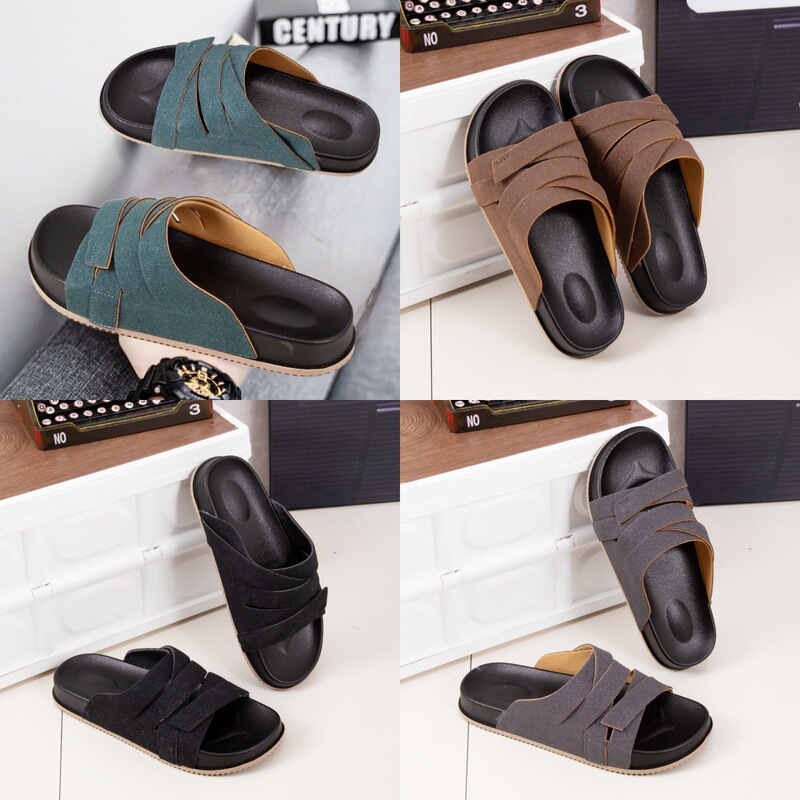 Cross-Border Casual Men's Slippers, Lightweight Soft-Soled Velcro 2026 Beach Shoes, Non-Slip, Anti-Odor, Light Luxury Mesh Velvet, Summer