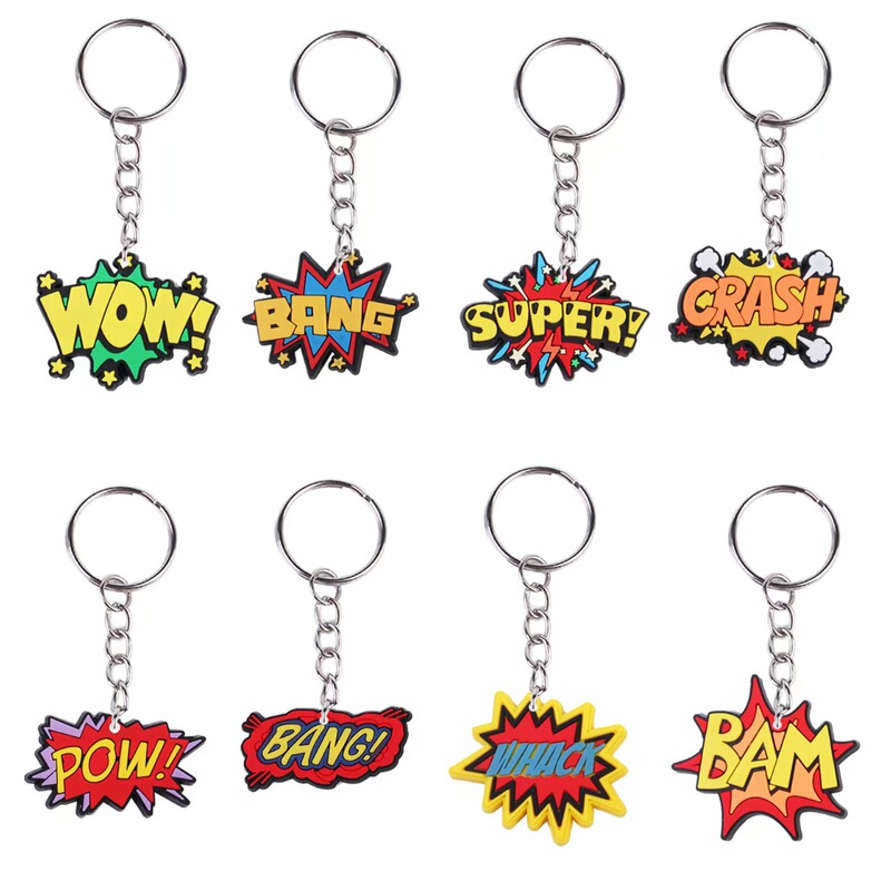 Hero Explosion Letter Keychain Acrylic Flat Backpack Decoration Keychain Cartoon Cross-Border Hot Selling