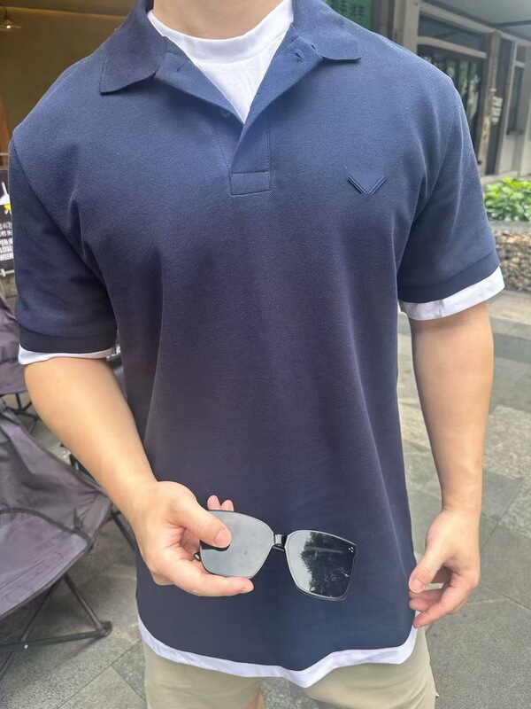 Correct Version in Stock High-Quality P Brand New Fake Two-Piece Polo Shirt Short-Sleeve Os Loose Fit Unisex T-Shirt Correct Version in Stock High-Quality P Brand New Fake Two-Piece Polo Shirt Short-Sleeve Os Loose Fit Unisex T-Shirt