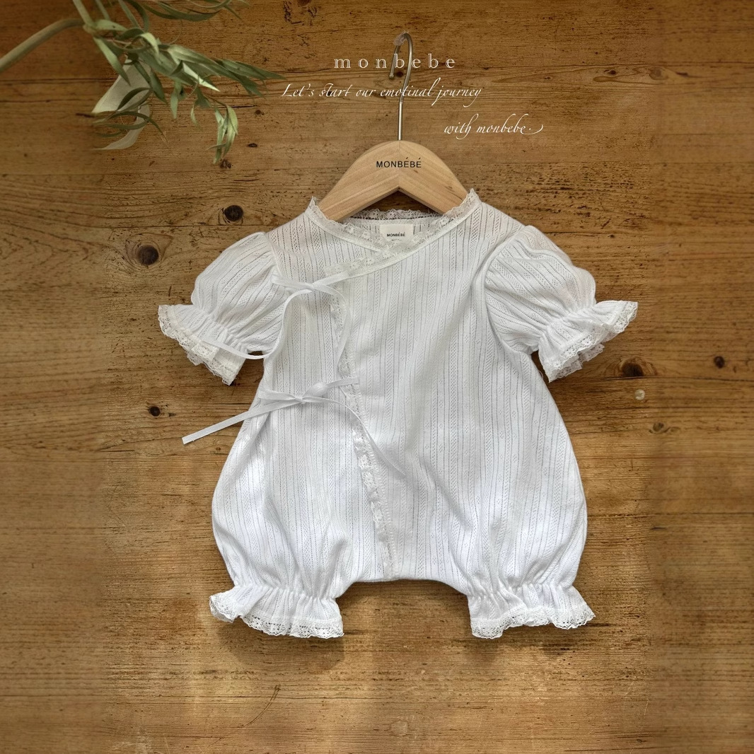 Ropa de bebé de verano, estilo coreano, ropa infantil 2025, nuevo pelele de encaje con abertura diagonal para bebé niña, conjunto de verano para bebé