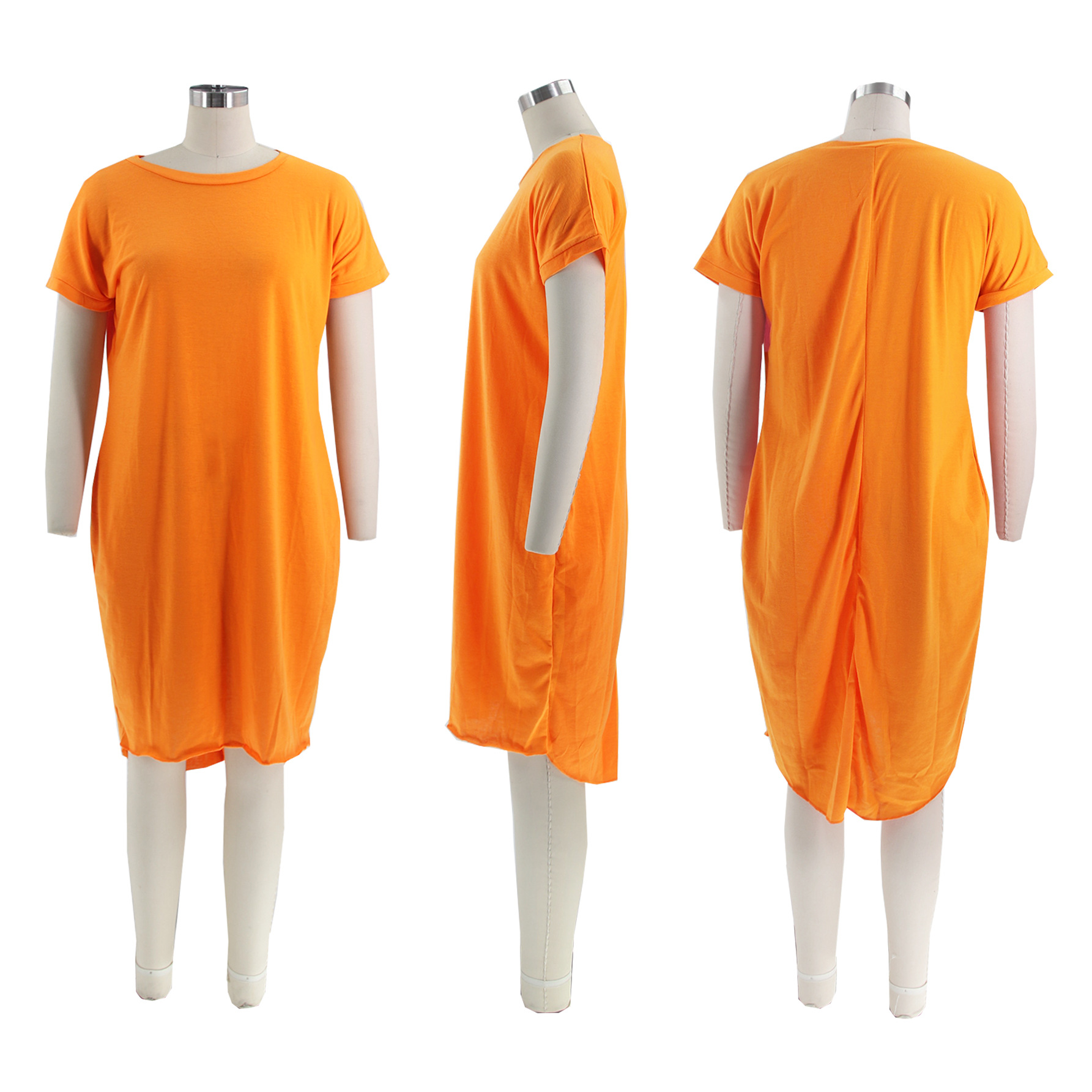 Summer Solid Color Pocket Front Short Back Length Irregular Asymmetric Dress