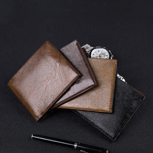Men's short wallet, new soft leather wallet, college students 'thin wallet, Dad