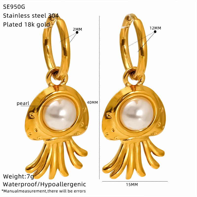 304 Stainless Steel Ear Needle Material 18K Gold Plated Plating Material 1 Pair Beach Modern Style Octopus 304 Stainless Steel 18K Gold Plated Drop Earrings