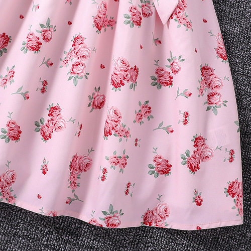 Children's clothing for girls aged 10-12, 2024 summer new fashionable printed dress for older children, princess short-sleeve dress and children's one-piece dress