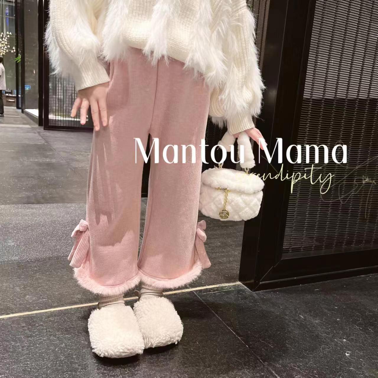 女童裤子秋冬2025新款时尚百搭加绒加厚女宝宝阔腿裤宽松直筒裤潮