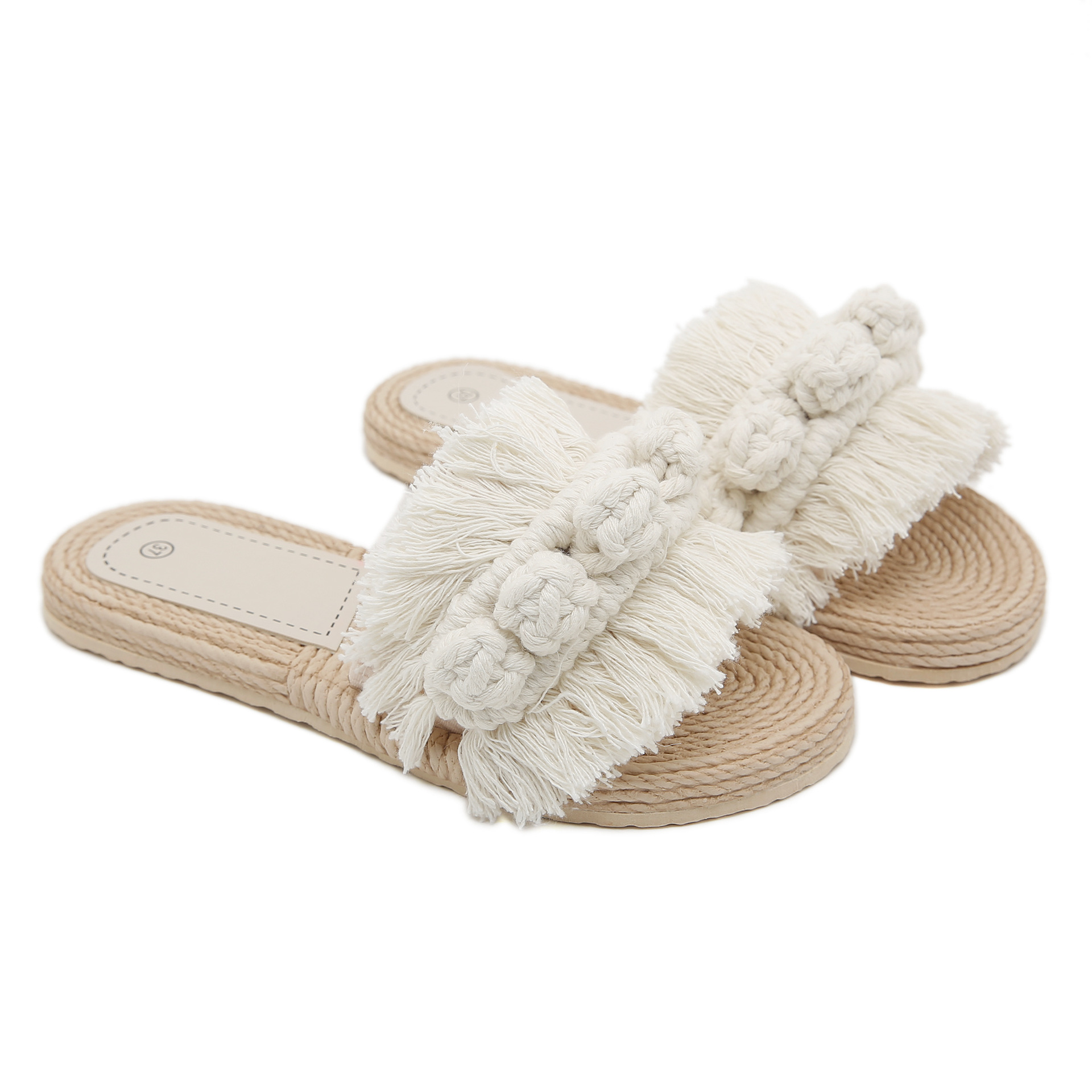 Cordón de algodón tejido a mano con bordas zapatos de mujer de moda de verano zapatos de vacaciones antideslizantes zapatillas de talón plano resistentes al desgaste