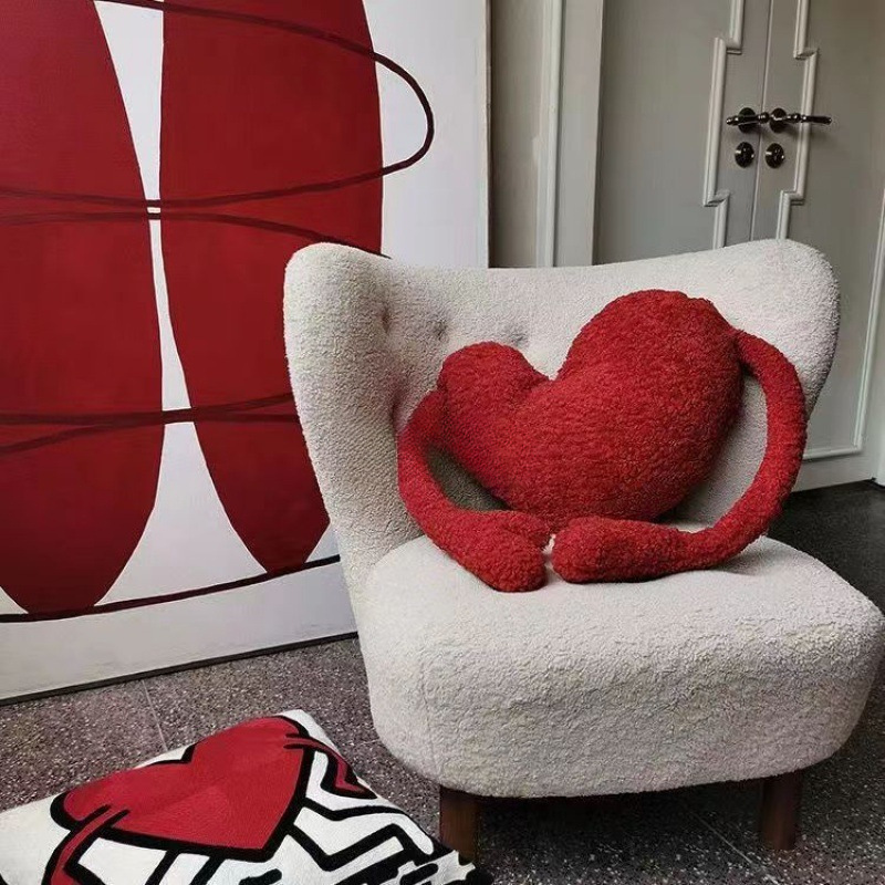 Stuffed Head Heart Sofa Bed Wedding Room Decoration Birthday Gift Wedding Ins Style Ins Decorative Red Mesh Pillow
