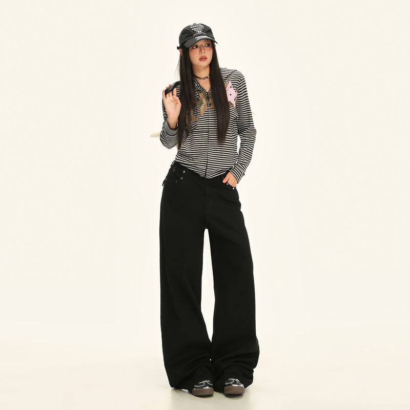 Black Wide-Leg Jeans for Women 2025 Autumn and Winter New Straight-Leg Loose High-Waist Draped Slimming Versatile Floor-Length Pants Black Wide-Leg Jeans for Women 2025 Autumn and Winter New Straight-Leg Loose High-Waist Draped Slimming Versatile Floor-Length Pants