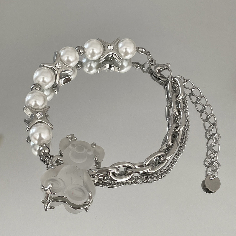 2022 New Star Pearl Bear Bracelet Female Niche Design ins Hip-hop Style Sweet Cool Premium Bracelet