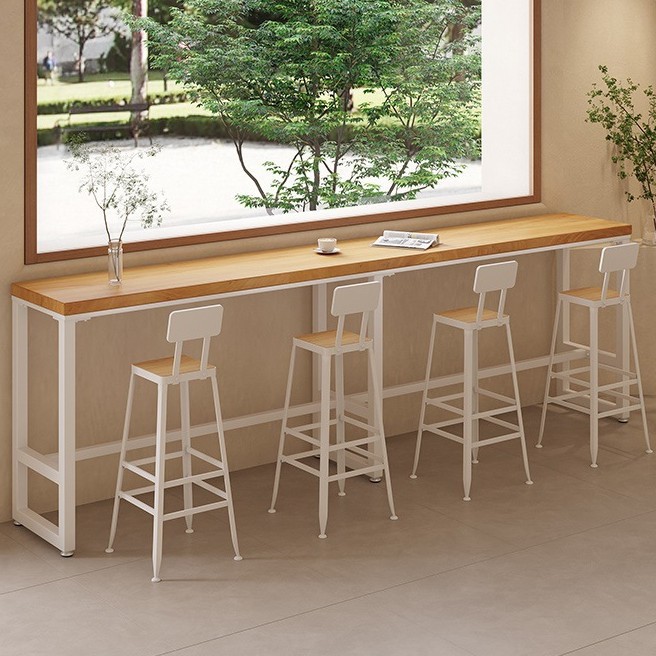 Wall-Mounted Bar Table Home Balcony Long Narrow Table Milk Tea Shop Bar Leisure Solid Wood High Table and Chair Combination 1201
