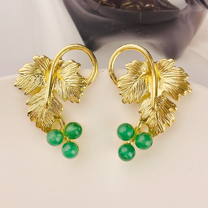 IG Style Leaf Grape Alloy Glass Plating Women's Ear Studs Brooches display picture 3