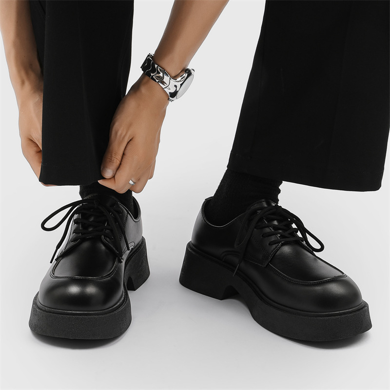 Zapatos de cuero masculinos de otoño transpirables zapatos de moda universal marca de moda británica grasa suela casuales negro derby zapatos de cuero antideslizantes