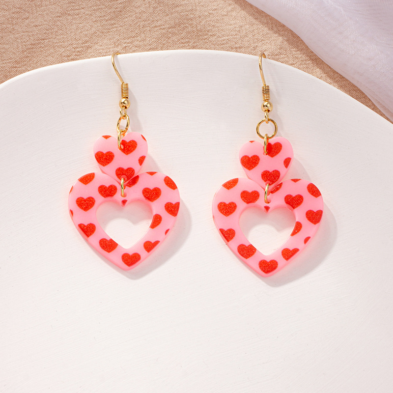 fashion double heart earrings long flower acrylic earrings women wholesale