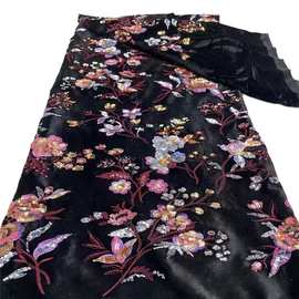 新款设计秋季绒布珠绣亮片蕾丝珠管珠片婚纱面料欧美时装绣花布料