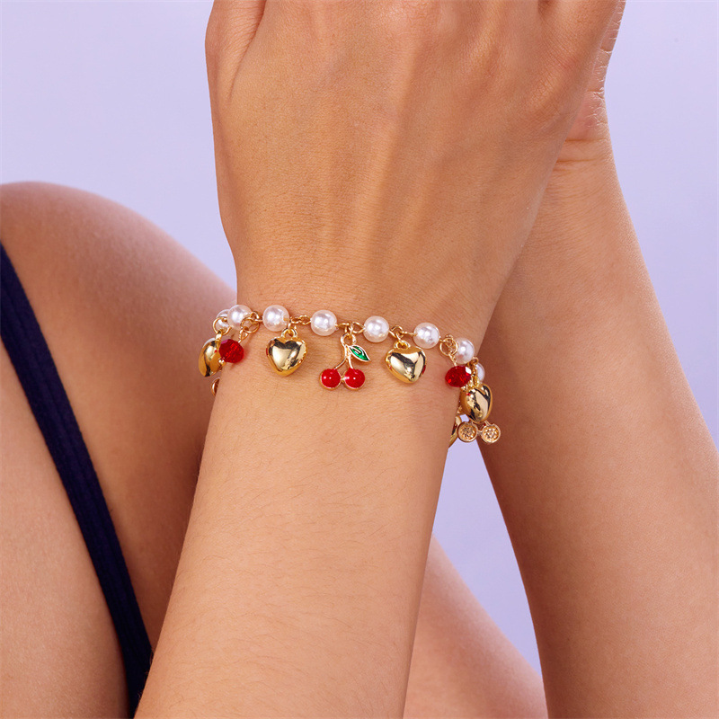 Elegantes Perlenarmband Mit Kristall Früchte Anhänger_voghion.com