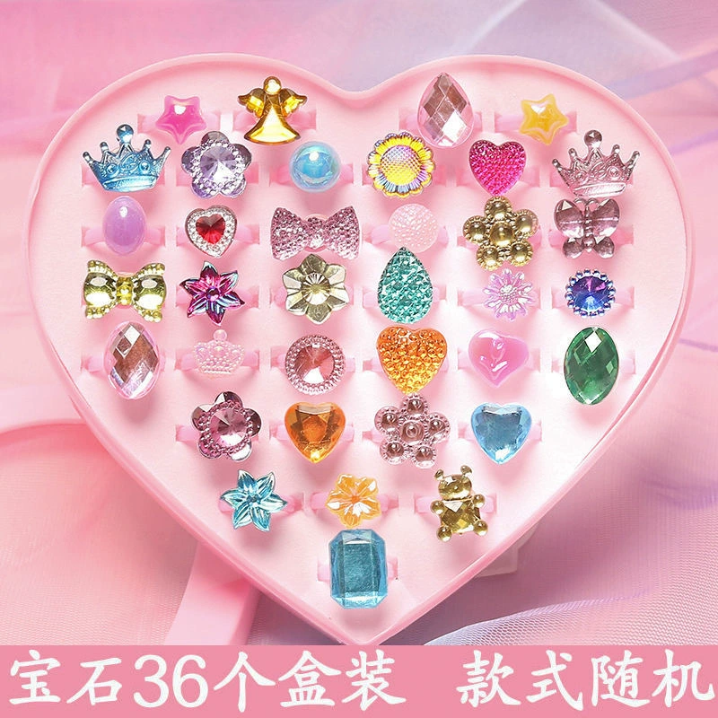 Children's Ring Set, multi-piece cartoon princess jewelry with gems, assorted boxes