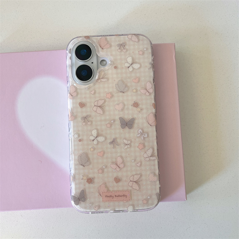 Mariposa a cuadros simple para Apple 15promax funda para teléfono móvil 16pro femenino 14/13 personalidad iPhone16PM