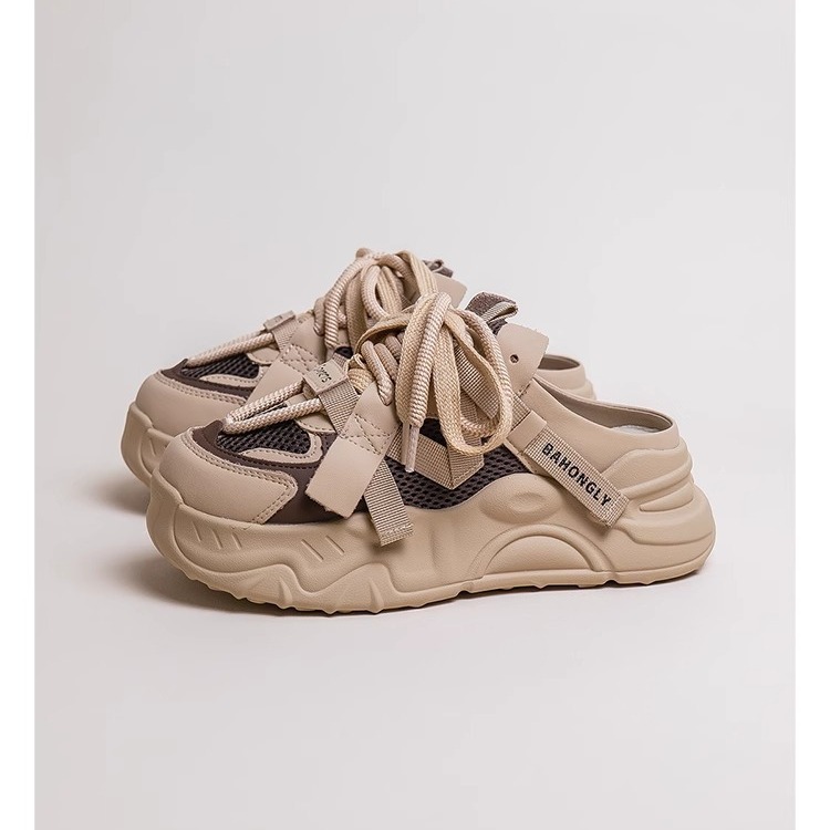 Baotou mitad zapatillas de mujer primavera y verano 2025 nueva red transpirable perezosas explosión de zapatos casuales de suela gruesa