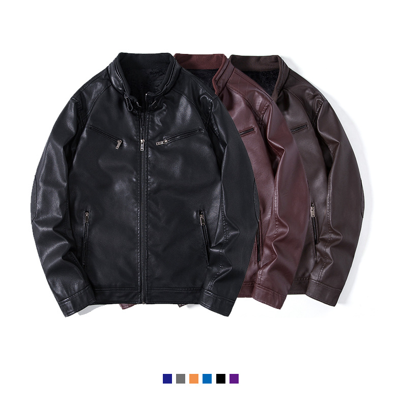 Herren Lederjacke Im Biker Stil Retro Kunstleder Jacke_voghion.com