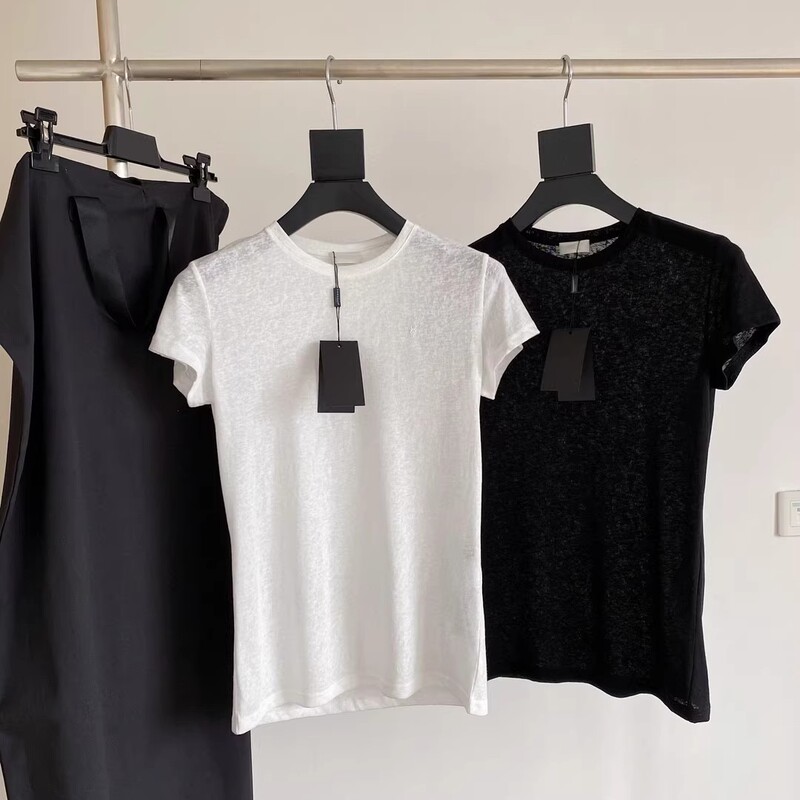 Spot Ys 2022 Spring and Summer New Style Lightweight Pure Color Simple Y Embroider Pure Cotton Short-Sleeved Versatile T-Shirt for Women