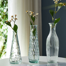 法式复古小花瓶浮雕玻璃高颜值森系花瓶透明水培插花客厅装饰花瓶
