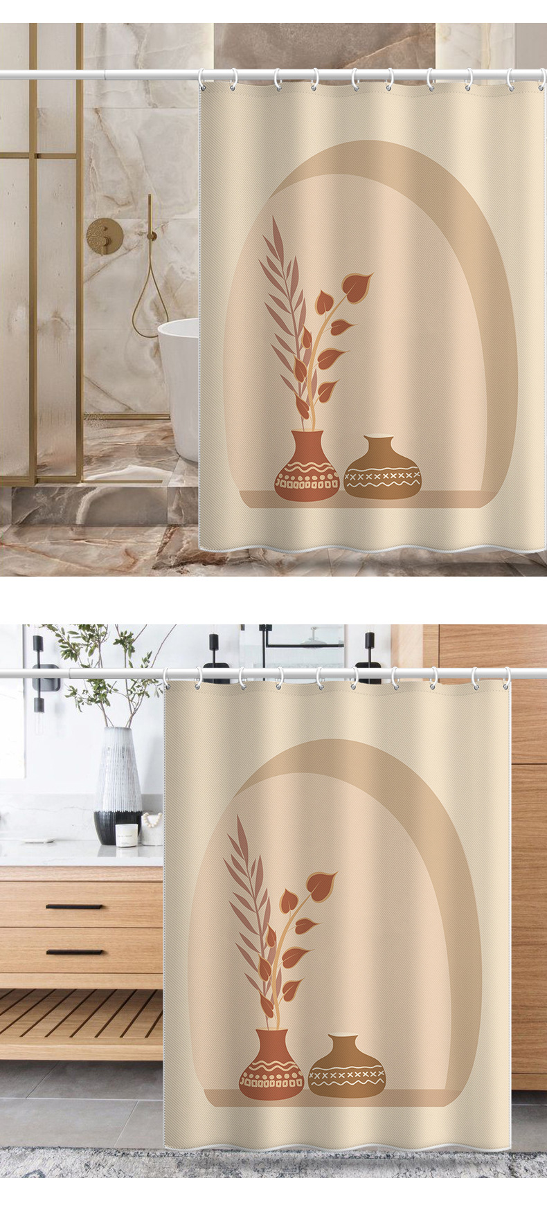 Abstract Flower Vase Shower Curtain Waterproof Morandi Art Design_voghion.com