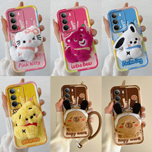 适用RealmeC75毛绒屁股公仔Reno12跨境OPPO手机壳批量草莓熊手绳