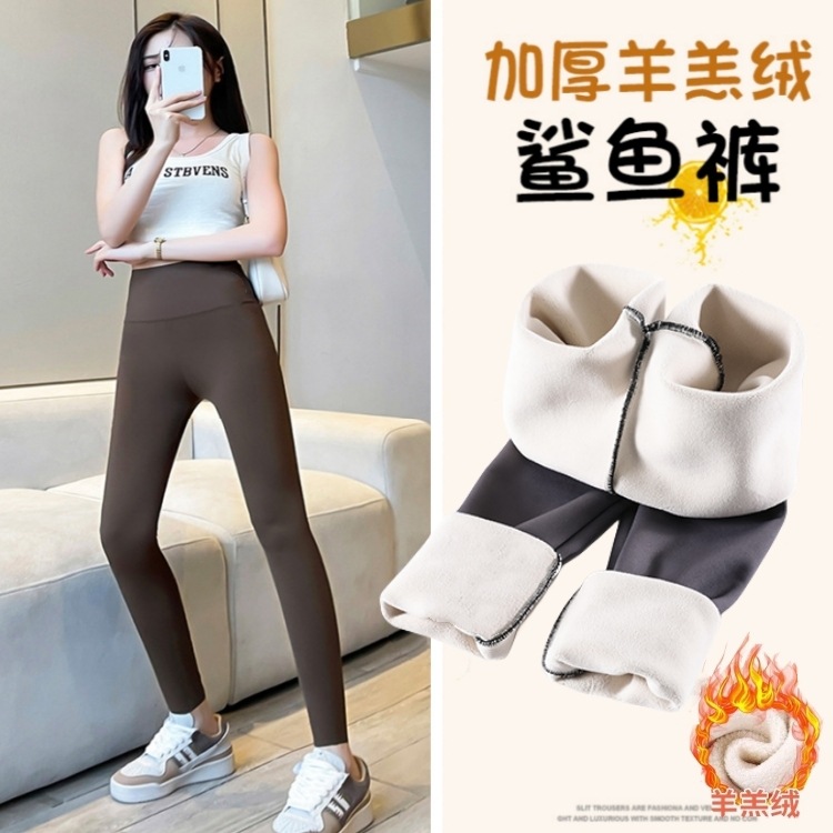羊羔绒鲨鱼裤女外穿秋冬加绒加厚高腰收腹紧身大码芭比瑜伽打底裤