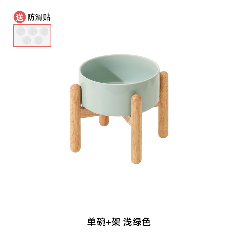 Cuenco de cerámica del perro cuenco doble cuenco de soporte cervical mediano y grande tamaño pequeño cuenco de comida para perros cuenco de agua de madera traje de estante cuenco de perro