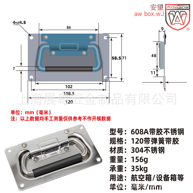 Asa Empotrada para Caja Industrial 120 de Acero Inoxidable para Cajas de Aviación y Armarios