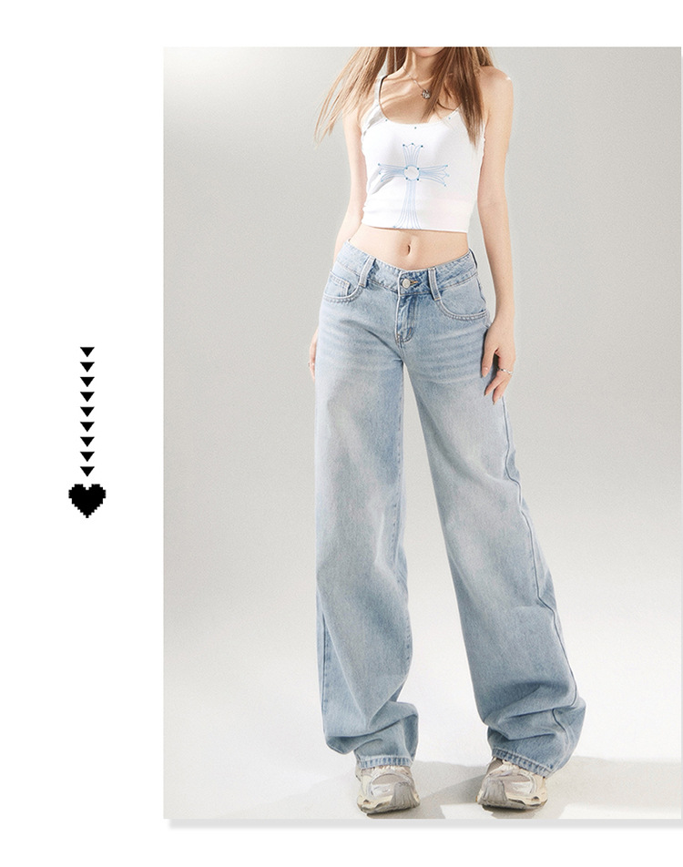 American retro low-waisted spicy girl loose wide-leg pants versatile spring and summer straight-leg jeans for women & long pants pic 10