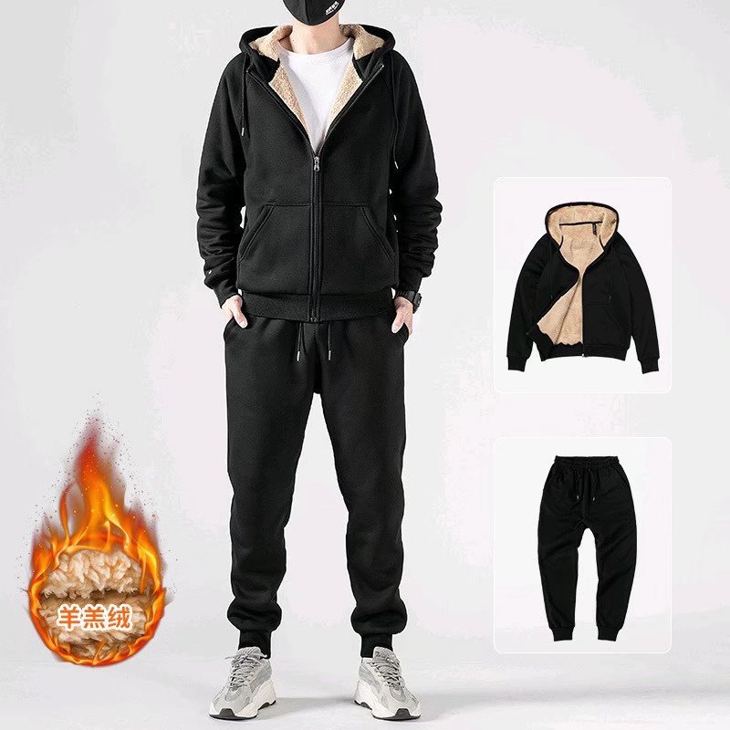 Thickened Lamb Velvet suit Autumn and Winter New Warm Round Neck Youth Men's and Women's Sports Casual Jacket Hooded Trendy Jacket