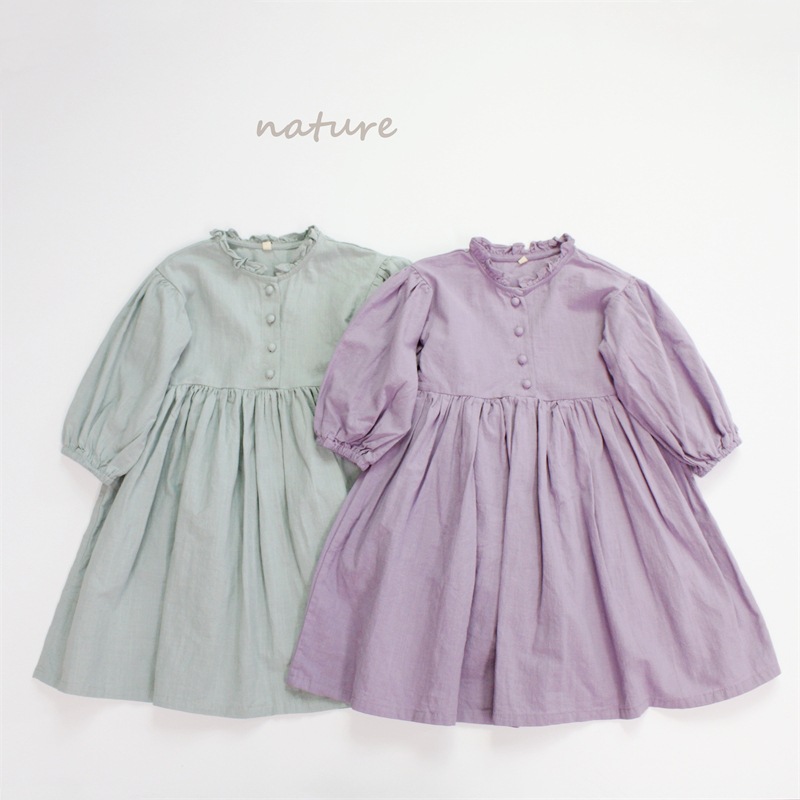 2026 New Spring Girls' Dresses, Baby Long Dress, Korean Style, Solid Color, Long Sleeve, Cute and Quiet Children's Dress, Cotton