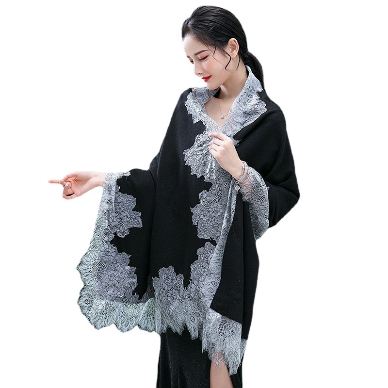 Bufanda de Cachemira primavera y otoño mantón de encaje para mujer Capa exterior con vestido de capa cheongsam desgaste exterior de doble uso elegante