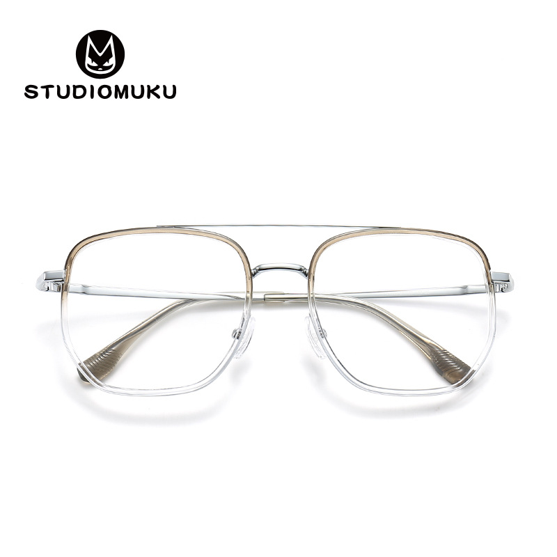 STUDIOMUKU madera fresco gafas cuadrado doble viga gafas marco decorativo llano gafas gradiente marco gafas