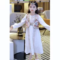 Платье принцессы Hanfu для девочек в западной части, комплект из двух предметов, этническая одежда для весны и осени, детский древнекитайский экзотический стиль.